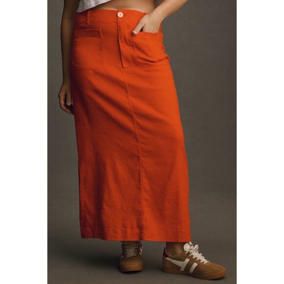 Anthropologie Dresses & Skirts - [Anthropologie] A+ Maeve The Colette Linen Edition Red Orange Maxi Skirt Size 1X